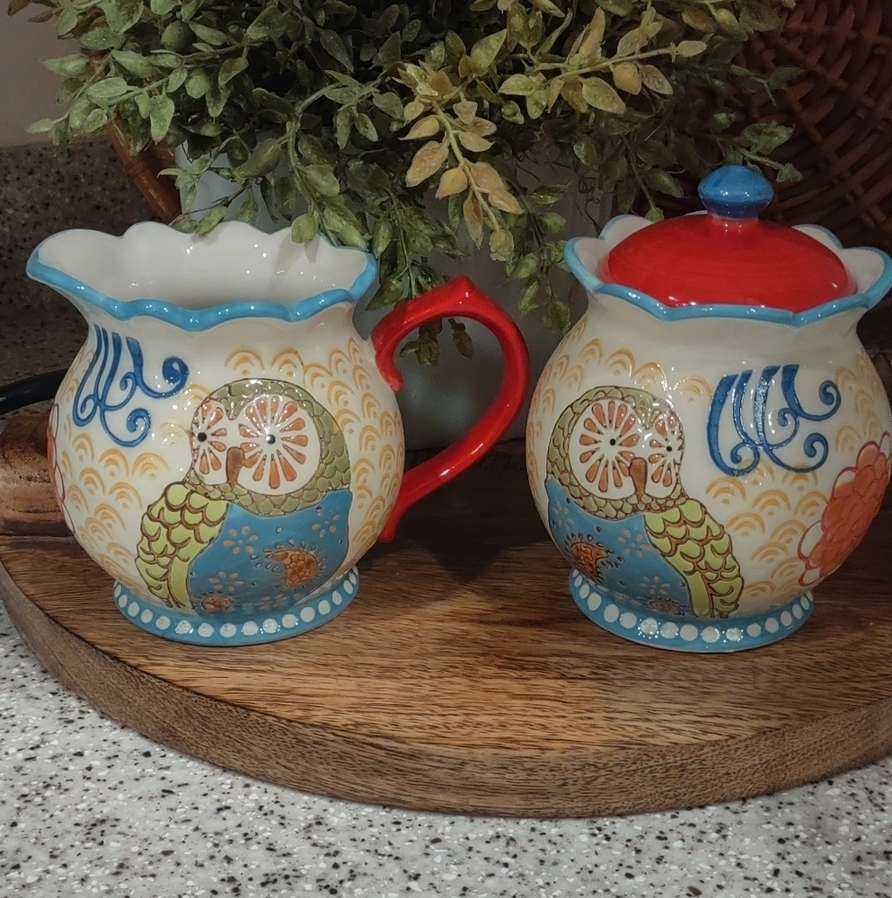 Dutch Wax For Anthropologie Owl Embossed Cream And Sugar Set
